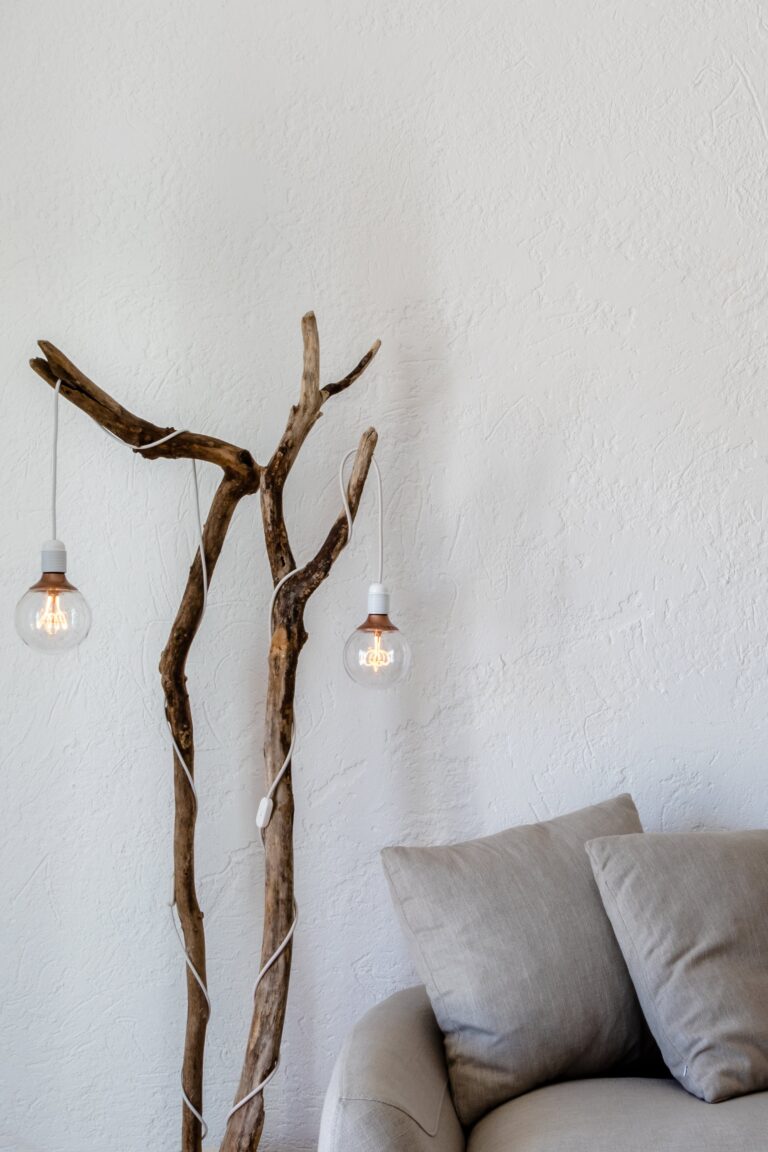 Utopia hotels natural wooden lamps made with sustainable rural materials